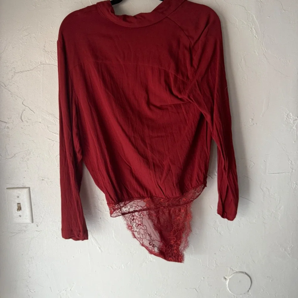 Intimately Free People Red Lace‎ Plunging Neckline Bodysuit XS Festival Boho